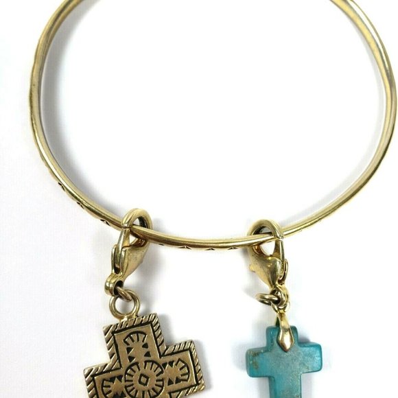 Turquoise Cross Bangle Charm Bracelet Faith - Picture 3 of 5